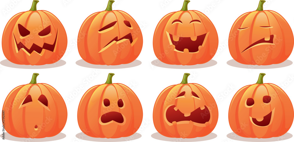 Obraz premium Funny Expressive Halloween Pumpkin Vector Set