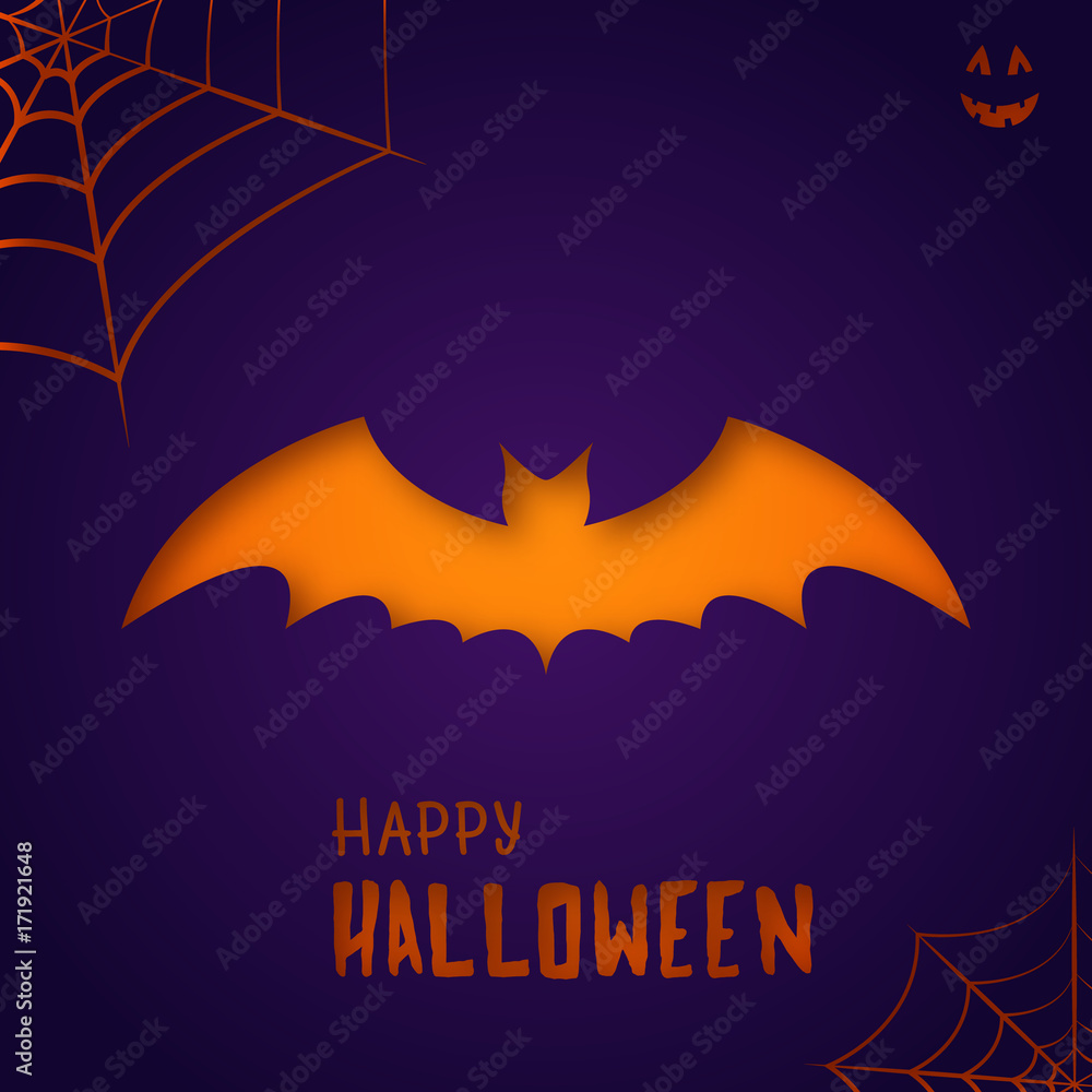 Bat on purple background. Happy Halloween. Suitable for greeting card, poster and so on.