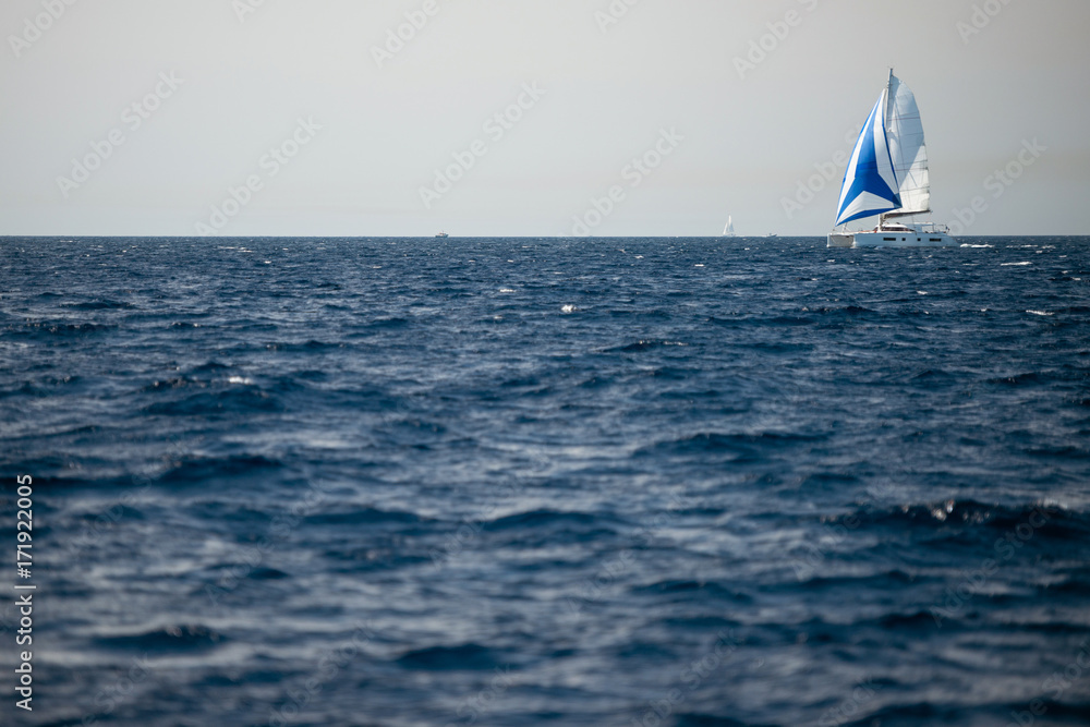 Catamaran sailing on open sea