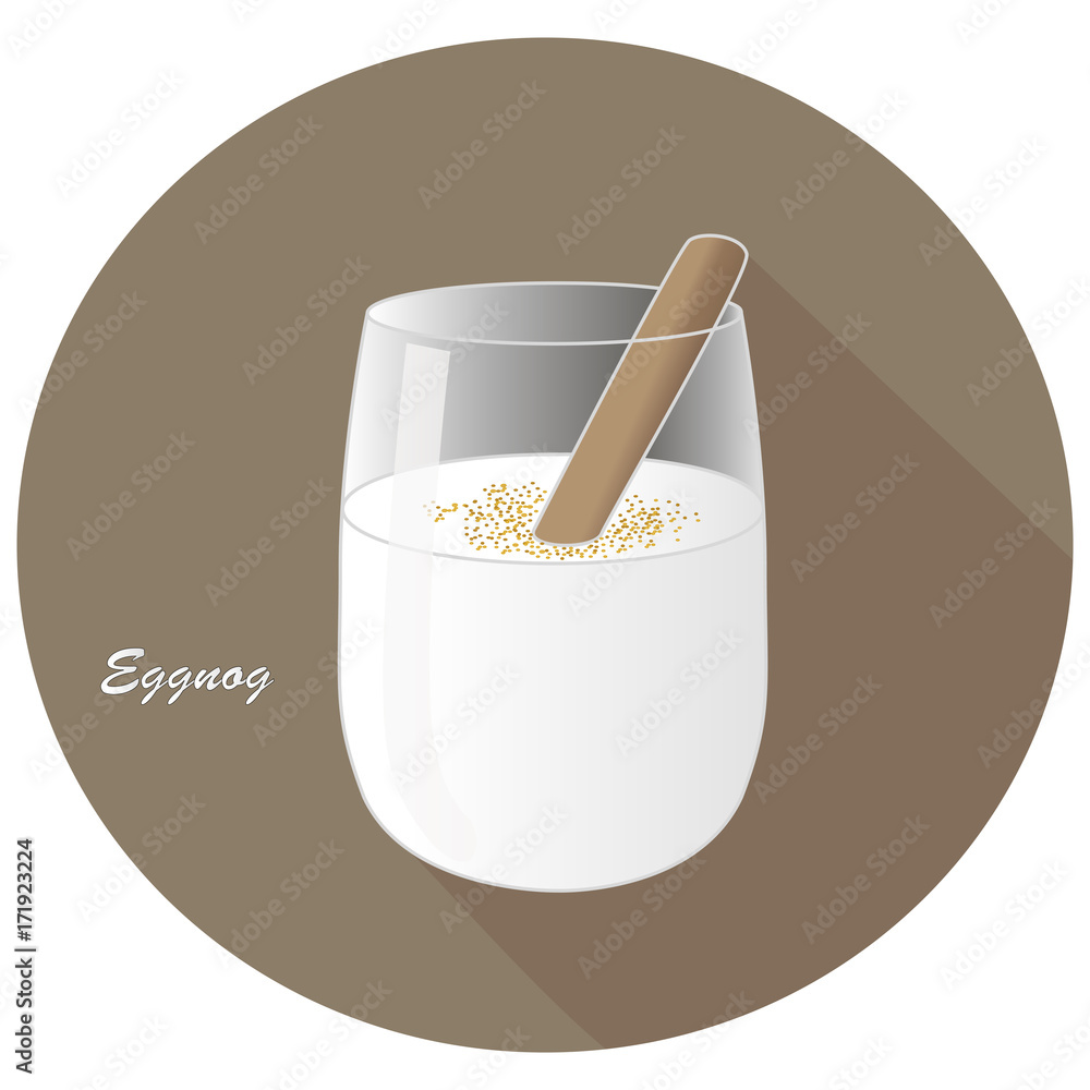 Hand drawn vector illustration of alcohol Eggnog or egg milk punch with ...