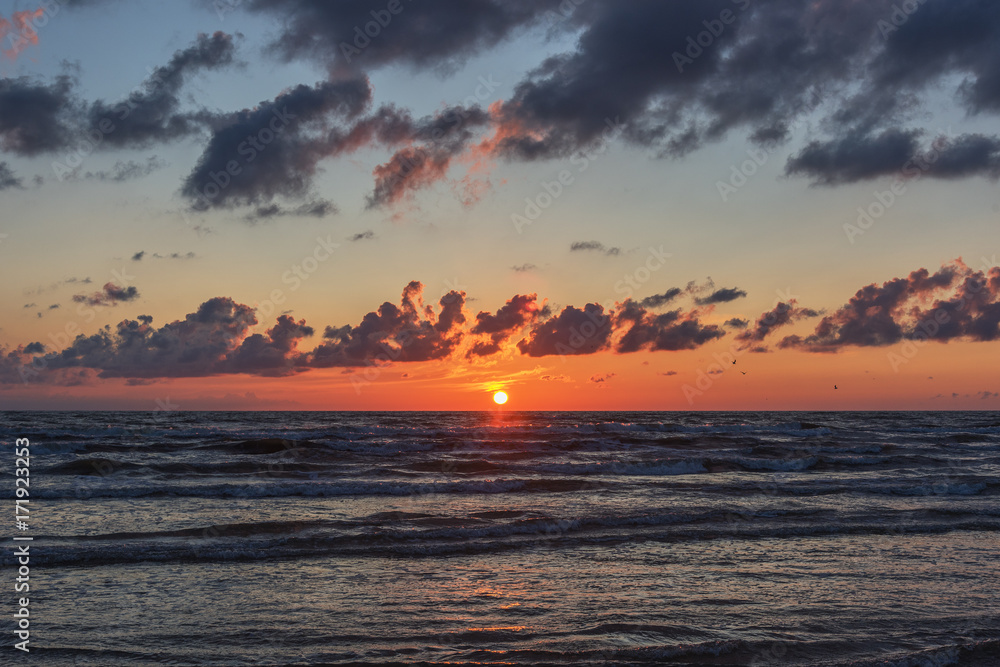 Fototapeta premium Baltic sea in sunset time, Liepaja, Latvia.