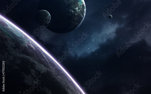 Fototapeta Naklejka Na Ścianę i Meble -  Science fiction space wallpaper, incredibly beautiful planets, galaxies, dark and cold beauty of endless universe. Elements of this image furnished by NASA