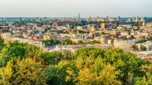 Kiev or Kiyv, Ukraine: aerial panoramic view of the city center in the summer