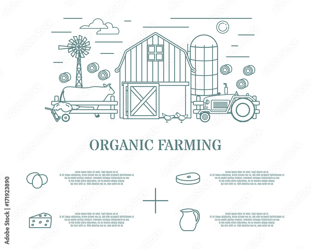Organic farming vector illustration in linear style