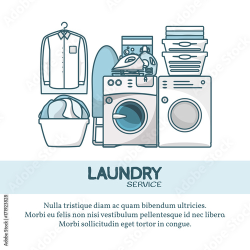 Laundry service concept vector illustration in modern flat linear style