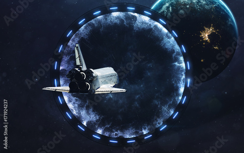 Star gate, science fiction image, dark deep space with giant planets, hot stars, starfields. Incredibly beautiful cosmic landscape . Elements of this image furnished by NASA
