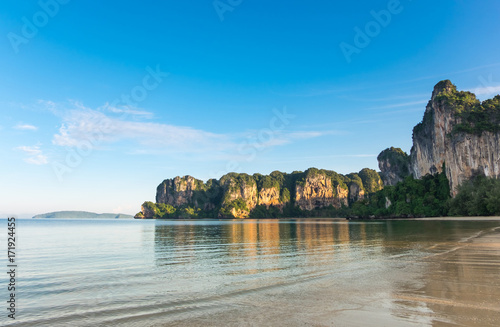 View of the west Railay beach with limestone mountain