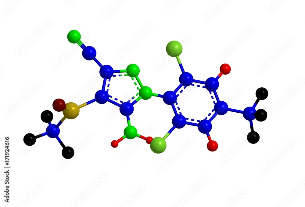 Molecular structure of Fipronil, 3D rendering Molecular structure of Fipronil, 3D rendering