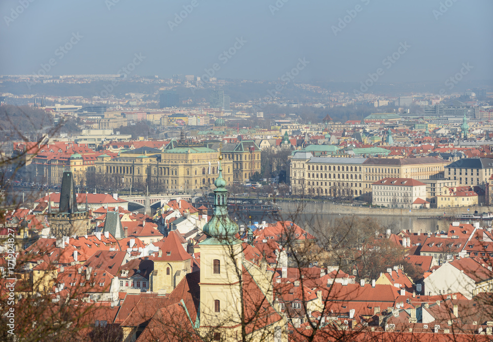 View of Prague towards Alsovo Embankment from Petrin hill.