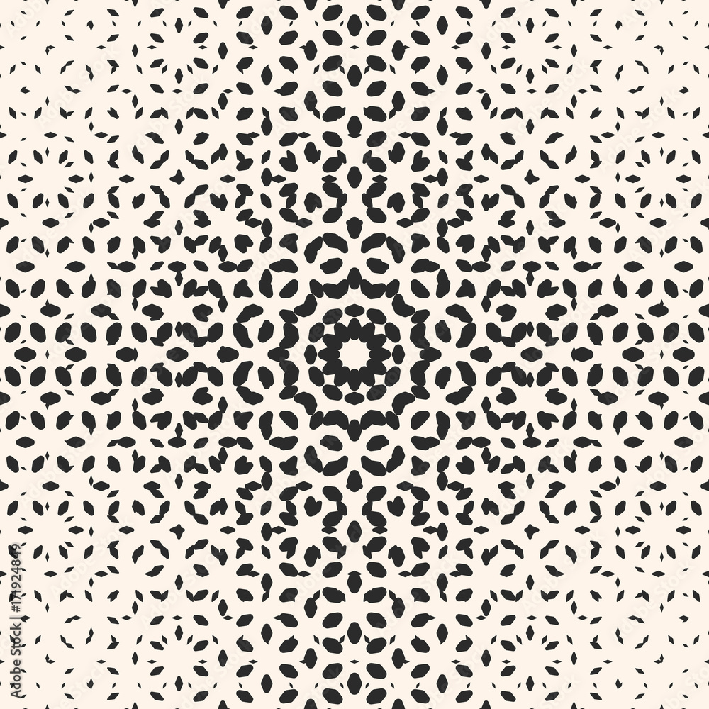 Vector halftone pattern, ornamental texture with floral rounded shapes