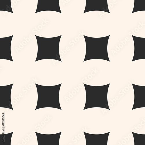 Simple vector geometric seamless pattern with big curved square shapes, regular grid. Abstract monochrome texture. Minimalist background, repeat tiles. Design for decor, fabric, printing, embossing