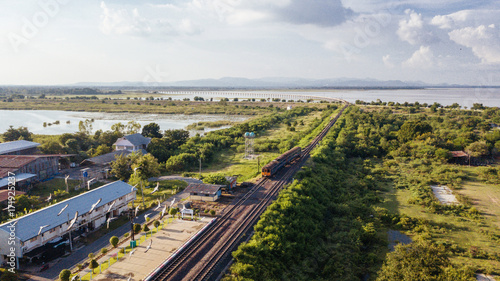 Aerial View Train Station Ban Kok Slung Pa Sak Dam Lopburi Thailand