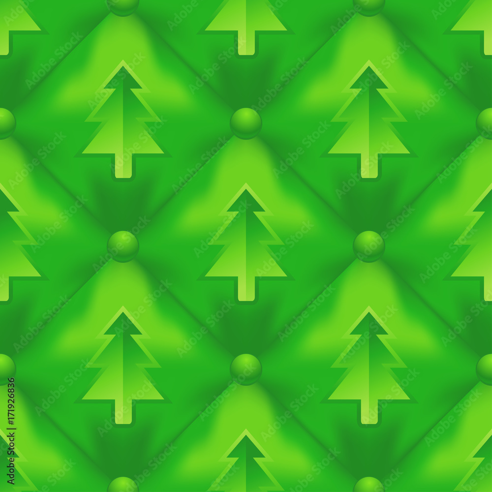 Obraz premium Quilted Green Christmas Tree Seamless Pattern