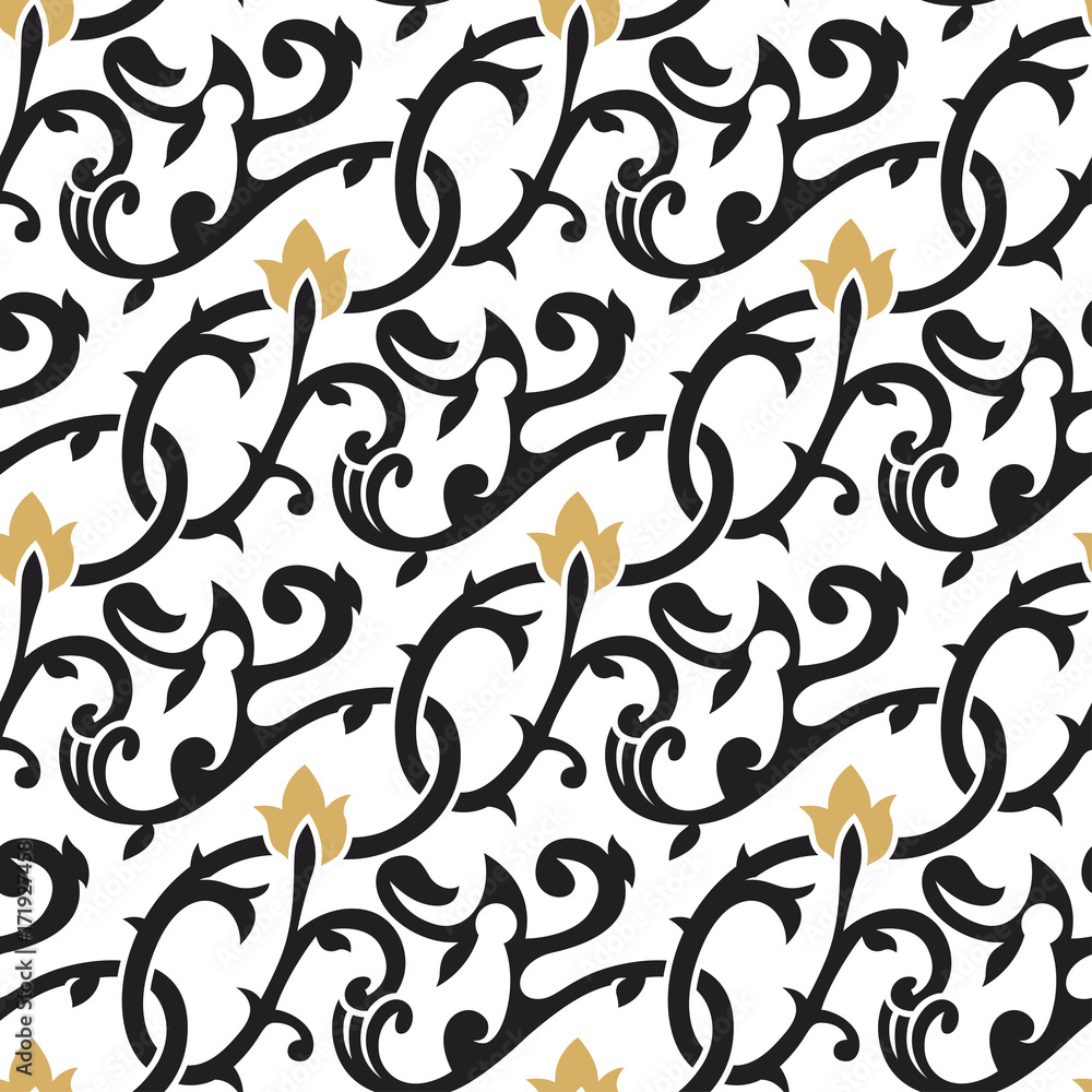 Christmas Black and Gold Floral Seamless Pattern Christmas Black and Gold Floral Seamless Pattern