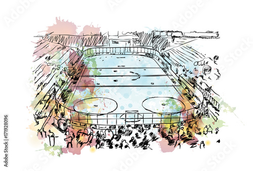 Watercolor sketch of Ice Hockey stadium in vector illustration.
