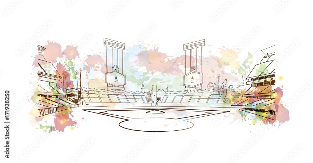 Watercolor sketch of Baseball Stadium in vector illustration.