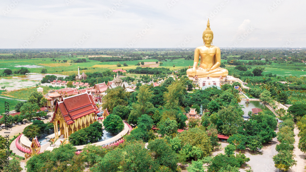 Naklejka premium Aerial Photo Wat Muang Ang Thong Thailand
