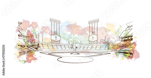 Obraz na płótnie Watercolor sketch of Baseball Stadium in vector illustration. w salonie