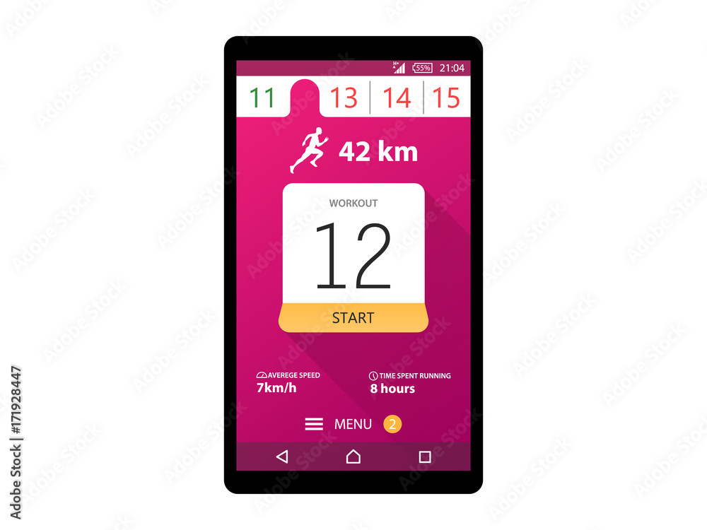 Running App Concept Fitness tracker app graphic user interface Vector Running App Concept Fitness tracker app graphic user interface Vector