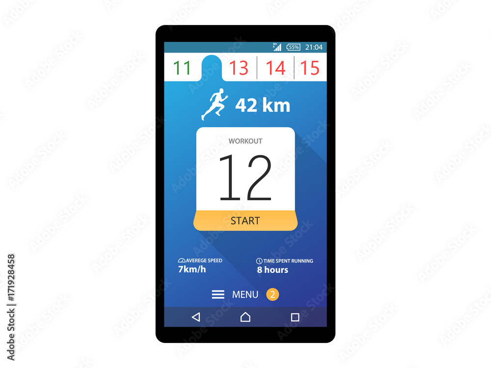 Running App Concept Fitness tracker app graphic user interface Vector Running App Concept Fitness tracker app graphic user interface Vector