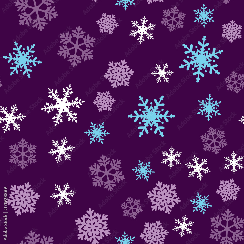Purple Snowflakes Christmas Seamless Pattern