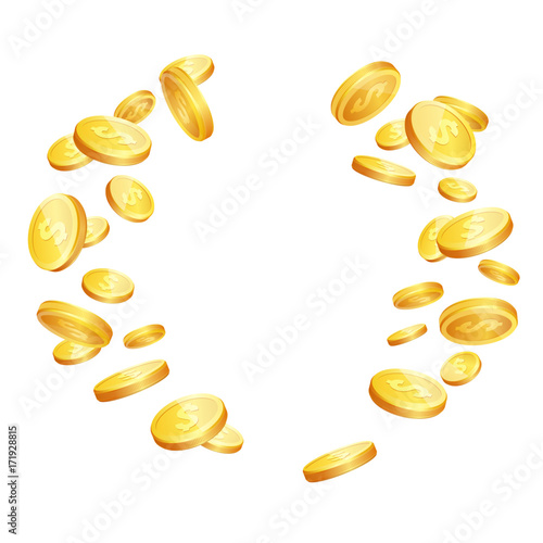 Vector illustration of realistic 3d falling golden coins