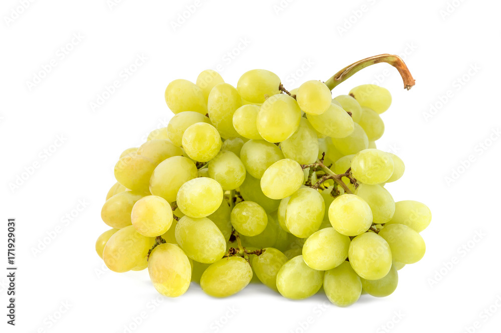 Green grape. Bunch with ripe berries of grapes on a white background.