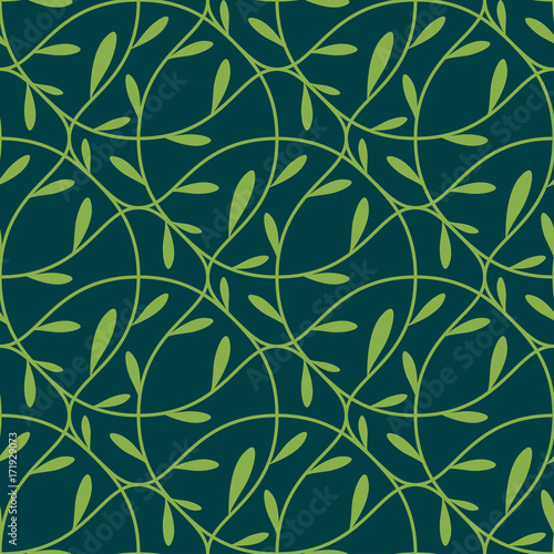 Green Mistletoe Branches and Leaves Christmas Seamless Pattern