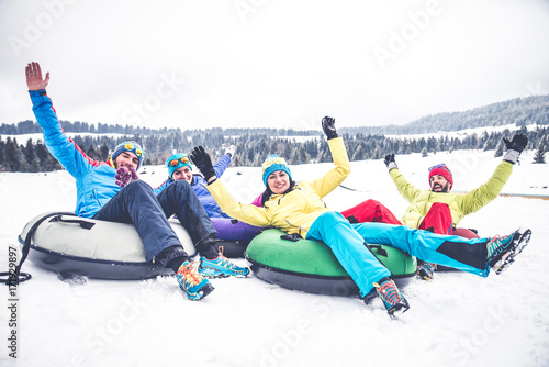 Skiers on winter holiday