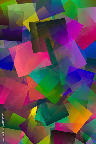  Diseño de cuadrados de colores traslucidos en capas superpuestas y colocados de forma irregular photo