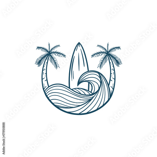 surfing vector illustration hand drawn vintage