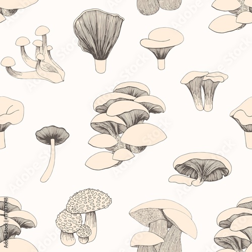 Seamless pattern with mushrooms for design