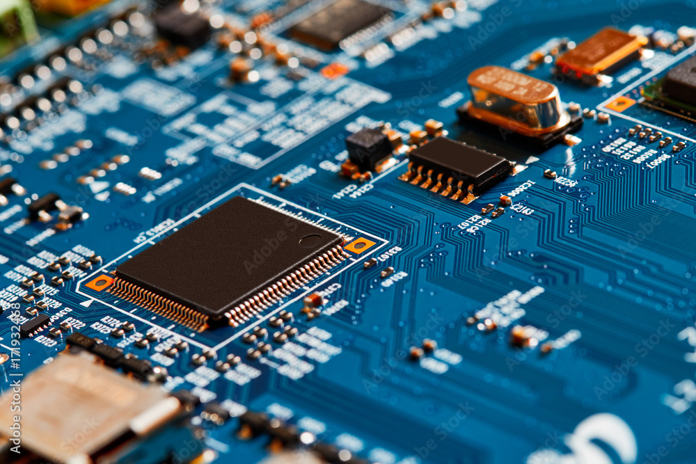 Obraz premium Electronic circuit board close up. 