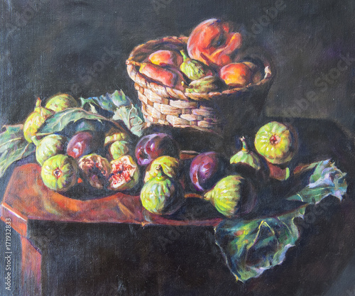 oil painting on canvas of a fruit composition