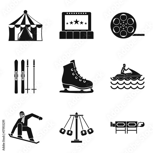 Active life icons set, simple style
