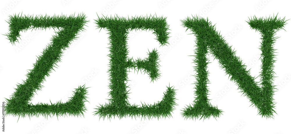 Zen - 3D rendering fresh Grass letters isolated on whhite background. Zen - 3D rendering fresh Grass letters isolated on whhite background.