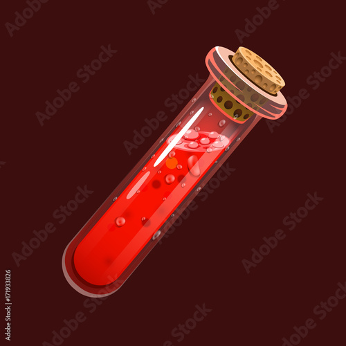 Bottle of blood. Game icon of magic elixir. Interface for rpg or match3 game. Blood or life. Small variant.