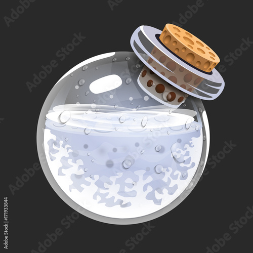 Bottle of cold. Game icon of magic elixir. Interface for rpg or match3 game. Cold, winter snow, freeze. Big variant.
