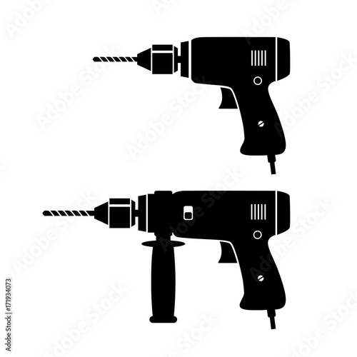 Black drill vector icons on white background