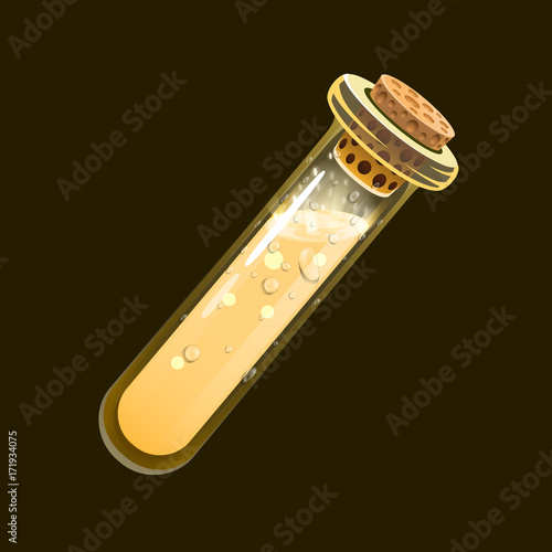 Bottle of light. Game icon of magic elixir. Interface for rpg or match3 game. Sun, light, energy. Small variant.