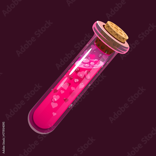 Bottle of love. Game icon of magic elixir. Interface for rpg or match3 game. Love. Small variant.