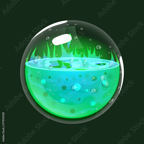 Sphere of acid. Game icon of magic orb. Interface for rpg or match3 game. Big variant.