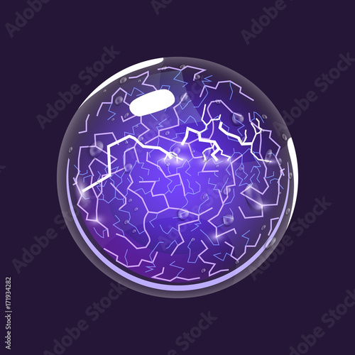 Sphere of Electricity. Game icon of magic orb. Interface for rpg or match3 game. Energy, lightning, electric. Big variant.