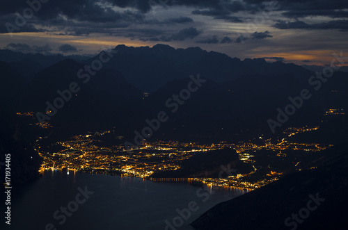 Aerial view of Riva del Garda at night