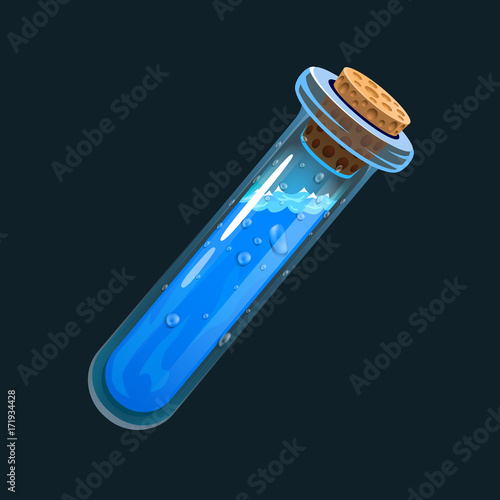 Bottle of water. Game icon of magic elixir. Interface for rpg or match3 game. Water or mana. Small variant.