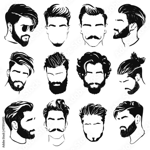 vector illustration of men hairstyle silhouettes