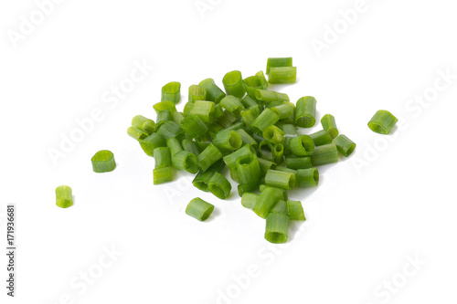 Chopped fresh green onions isolated on white background