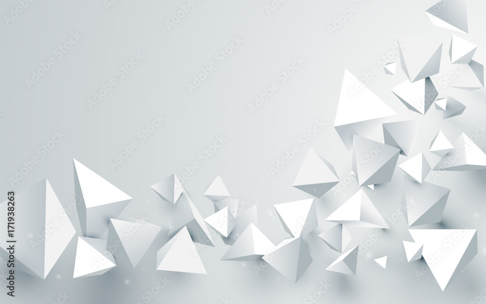 Fototapeta Abstrakcjonistycznych białych 3d ostrosłupów chaotyczny tło. Ilustracji wektorowych