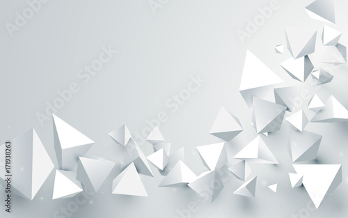 Streszczenie białe piramidy 3d chaotyczne tło. Ilustracji wektorowych