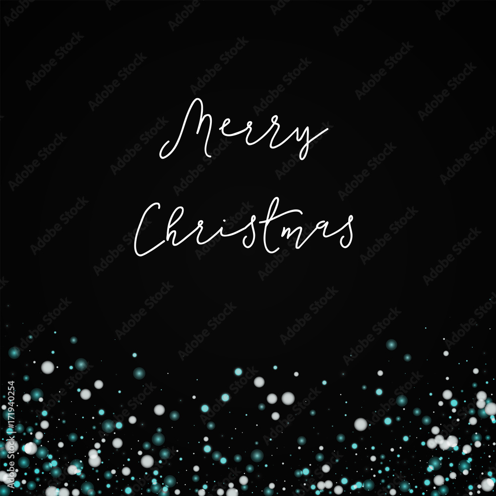 Merry Christmas greeting card. Beautiful falling snow background. Beautiful falling snow on black background. Wonderful vector illustration.